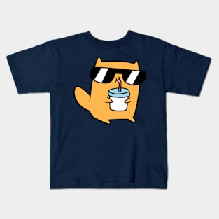 Cool Cat Drinking a Shake Kids T-Shirt